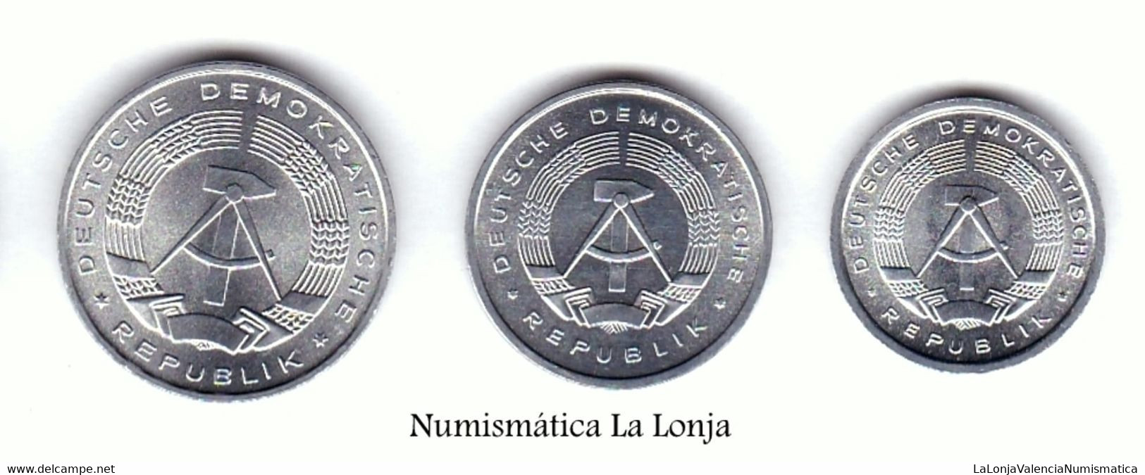 Alemania Germany Dem. Rep. DDR Set 3 Monedas 1 5 10 Pfennig 1960-1990 A Km 8 9 10 Sc Unc - Altri & Non Classificati