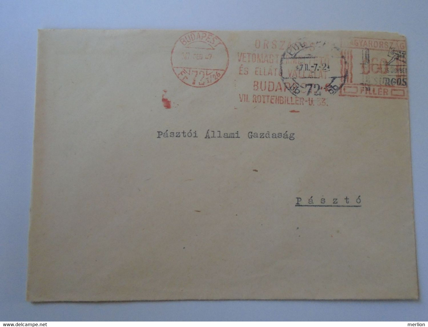 D193763  Hungary   Cover   -EMA Red Meter Freistempel  1967 National Seed Producer Budapest  - Pásztó - Automatenmarken [ATM]