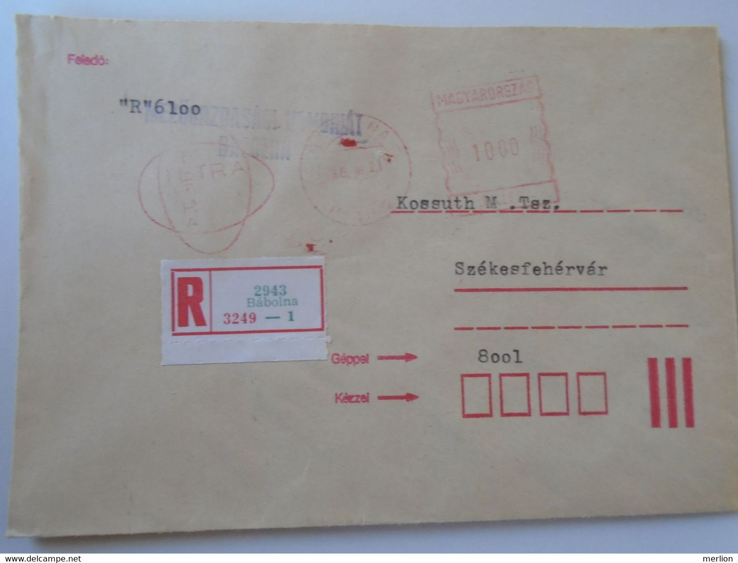 D193765  Hungary   Registered  Cover   -EMA Red Meter Freistempel  1986 Tetra - Bábolna - Automaatzegels [ATM]