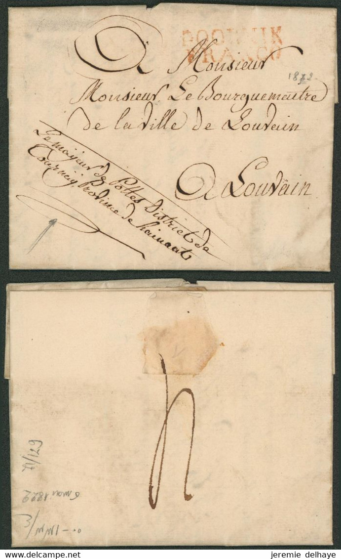 Précurseur - LAC Datée De Pottes (1822) + Obl Linéaire Rouge DOORNIK / FRANCO > Bourgmestre De Louvain - 1815-1830 (Dutch Period)