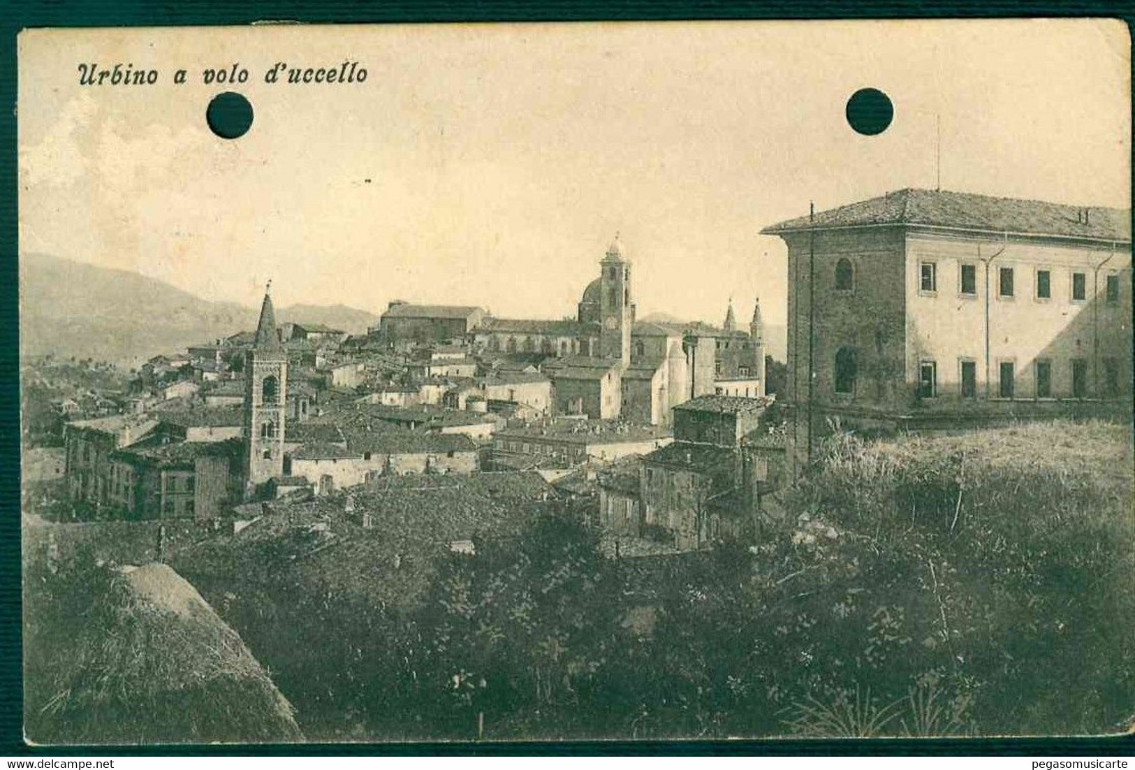 G114 - URBINO A VOLO D'UCCELLO - 1911 NB FORI SULLA CARTOLINA - Urbino