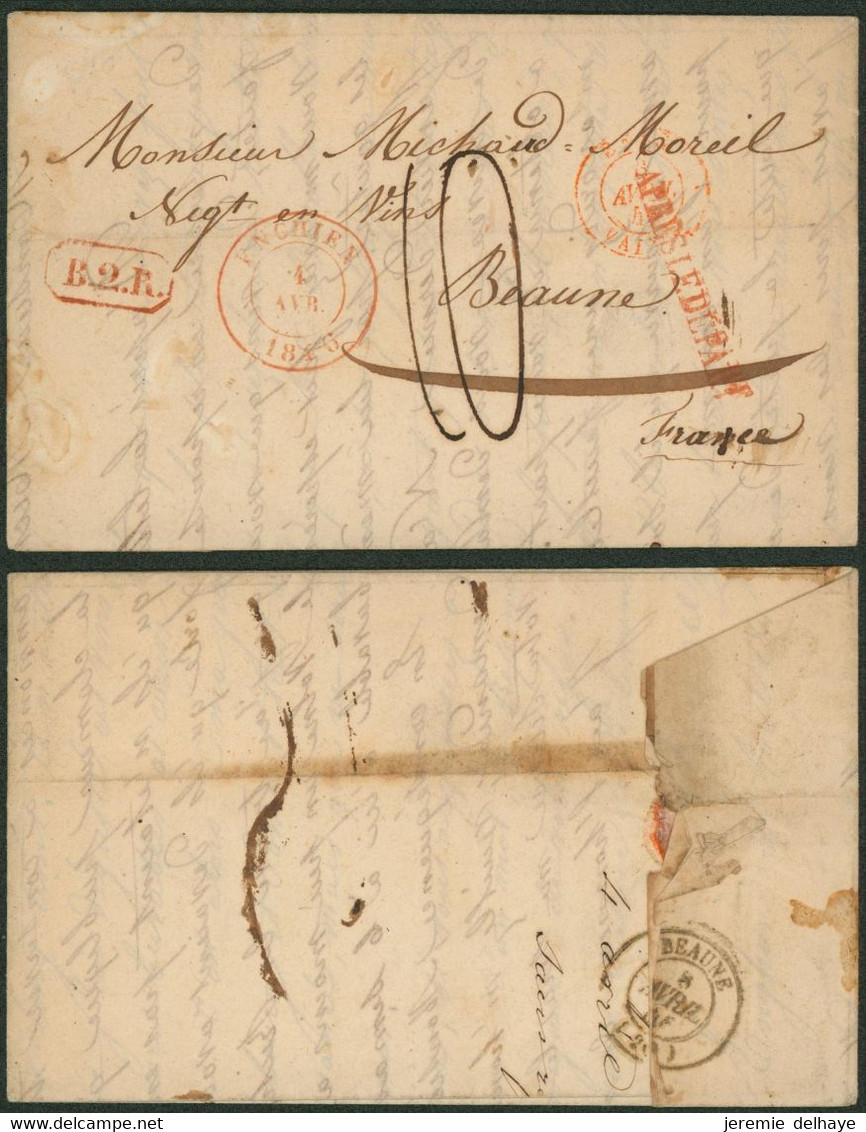 Précurseur - LAC + Cachet Dateur "Enghien" (1846) + Griffe B.2.R. & Après Le Départ > Négociant En Vins à Beaune. - 1830-1849 (Belgique Indépendante)