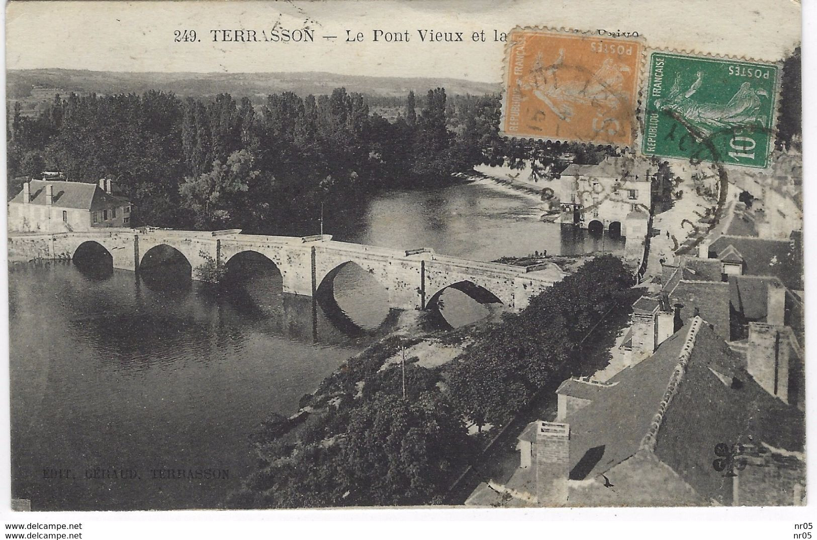 24  - TERRASSON - Le Pont Vieux Et La Route De Brive ( Semeuse 10 C + 5 C + Cachet 'TERRASSON - Dordogne " 1924 ) - Terrasson-la-Villedieu