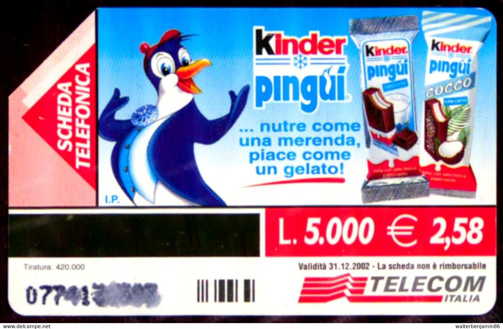 G 1319 C&C 3407 SCHEDA TELEFONICA USATA KINDER PINGUI' VERRATO 2^A QUALITA' OCR - [3] Erreurs & Variétées