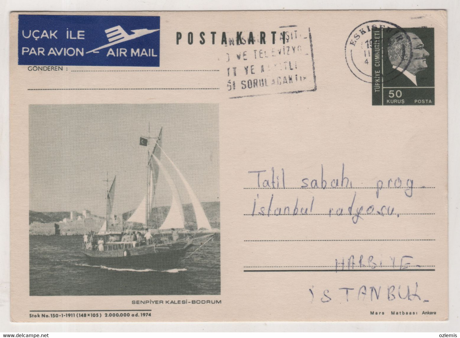 TURKEY,TURKEI,TURQUIE ,WITH VIEW FROM SAINT - PIERRE FORTRESS ,BODRUM ,POSTCARD - Brieven En Documenten