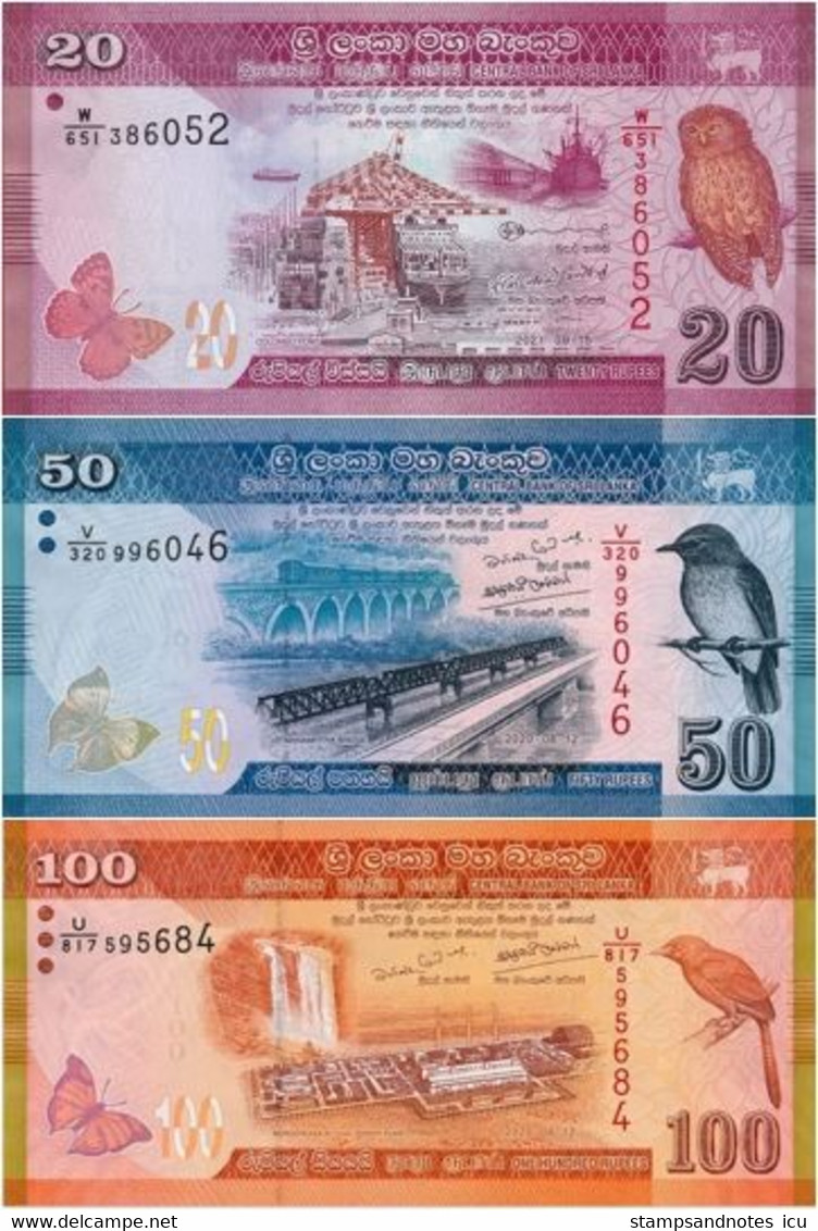 SRI LANKA 20 50 100 Rupees 2020 - 2021 P 124 125 126 UNC Set With Matching Two Last Serials - Sri Lanka