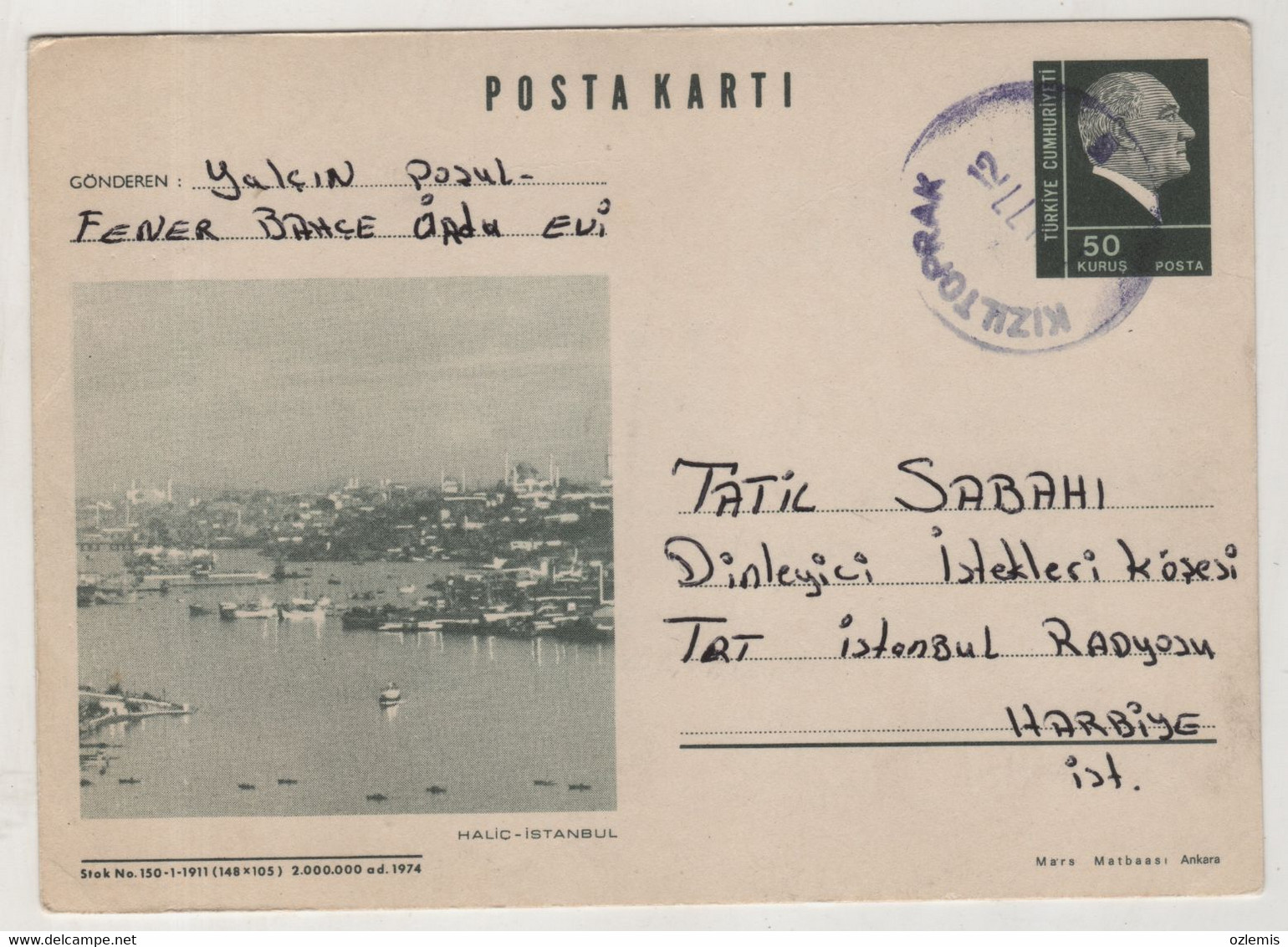 TURKEY,TURKEI,TURQUIE ,WITH VIEW FROM GOLDEN HORN ,ISTANBUL, ,POSTCARD - Covers & Documents