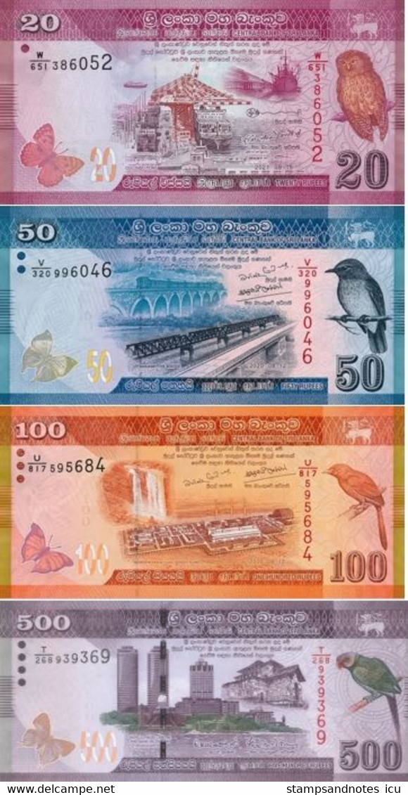 SRI LANKA 20 50 100 500 Rupees 2019 - 2021 P 124 125 126 127 UNC Set With Matching Two Last Serials - Sri Lanka