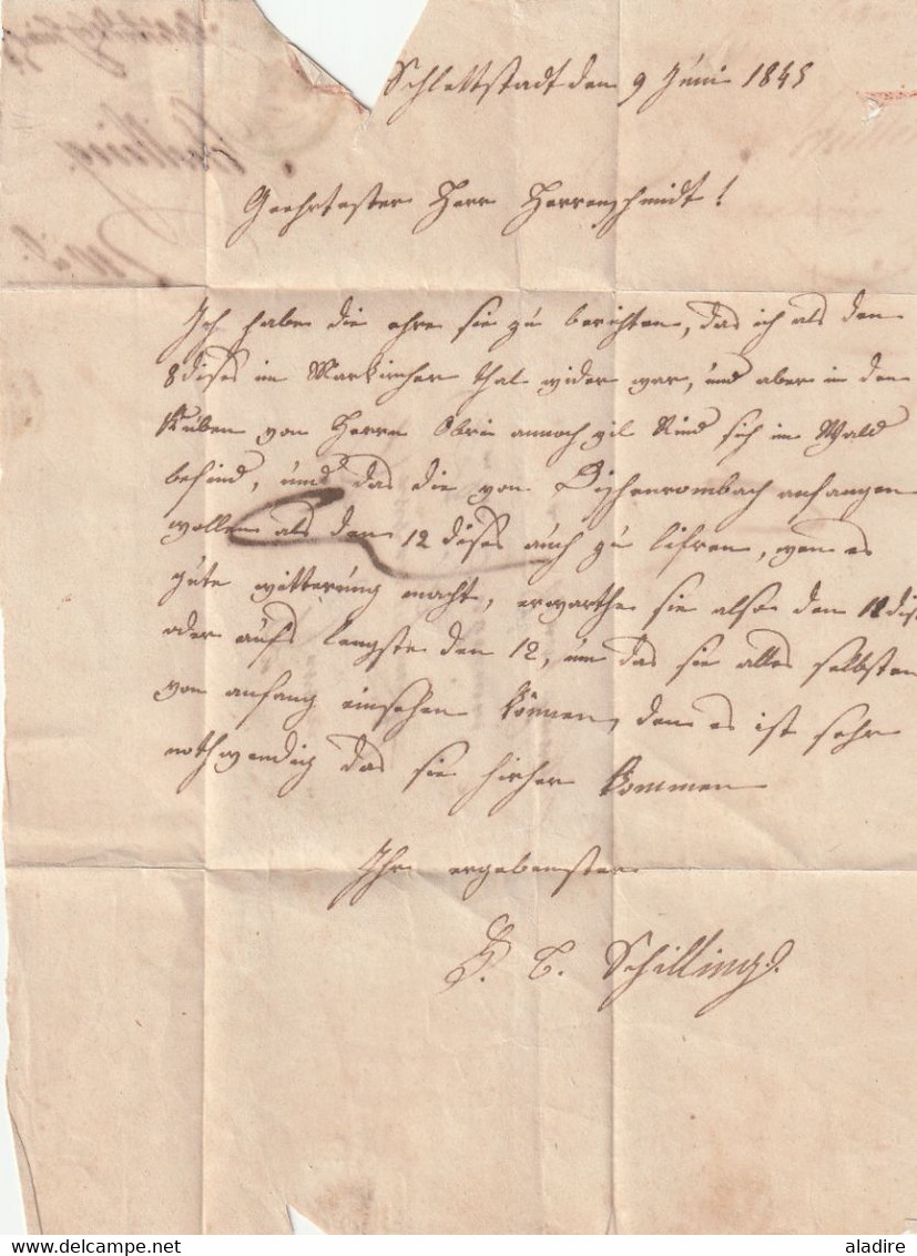 1845 - Lettre Pliée Avec Corresp En Alsacien ?  De Schlestadt Sélestat, Bas Rhin - Taxe Manuelle - Cad Arrivée - 1801-1848: Precursori XIX