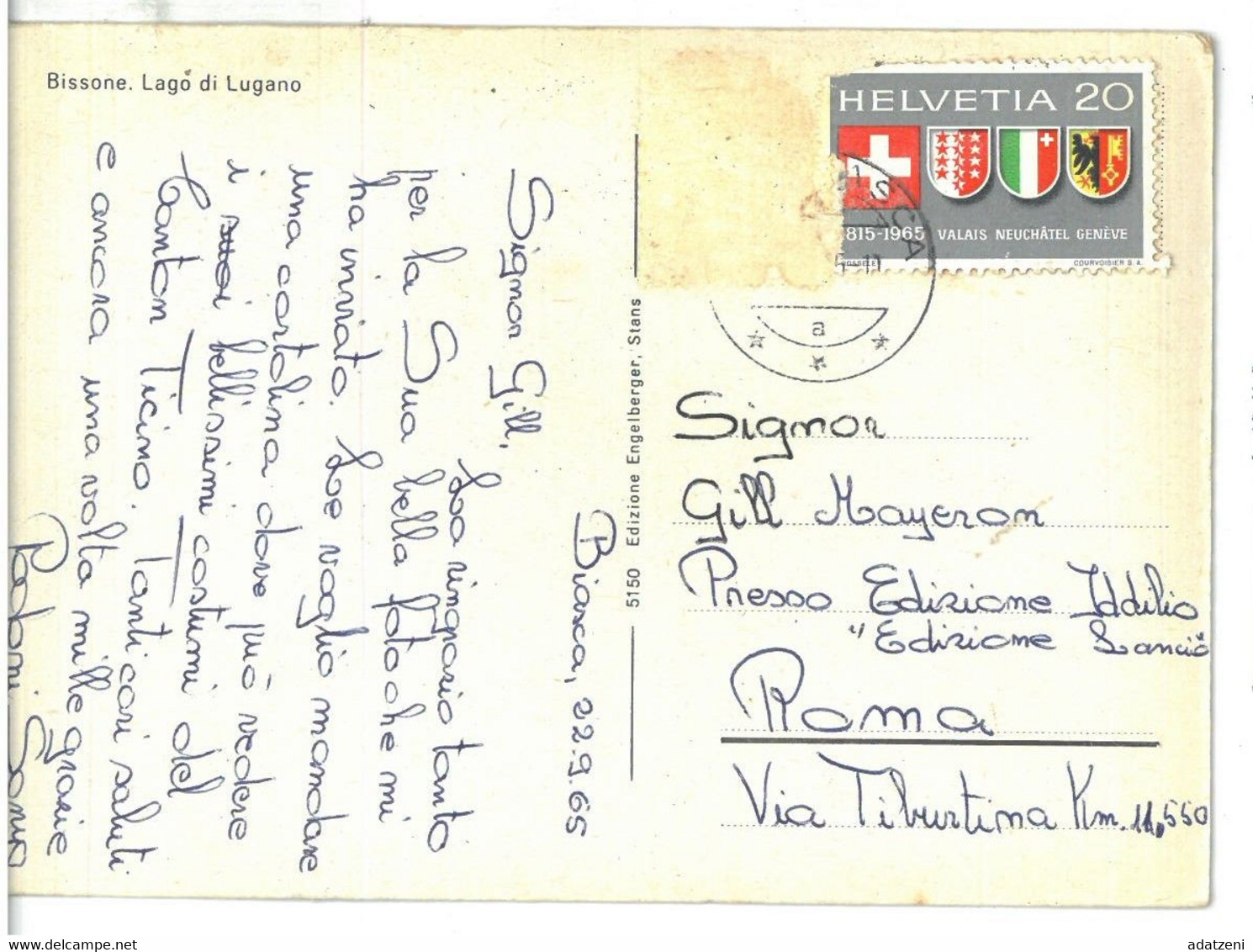 BR2987 Bissone Lago Di Lugano Viaggiata 1965 Verso Roma - Bissone