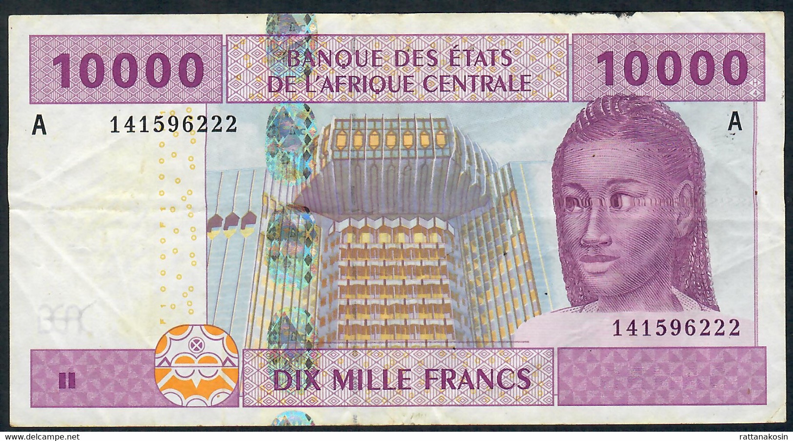 C.A.S. LETTER A = GABON P410Aa 10000 Or 10.000 FRANCS 2002 Signature 5 FIRST SIGNATURE   VF NO P.h. - Zentralafrikanische Staaten