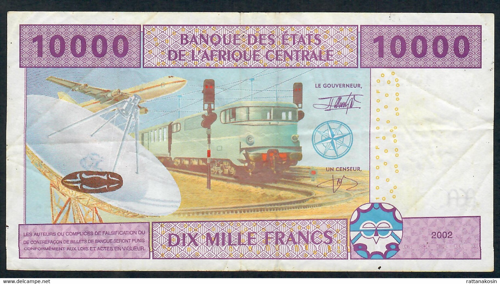 C.A.S. LETTER A = GABON P410Aa 10000 Or 10.000 FRANCS 2002 Signature 5 FIRST SIGNATURE   VF NO P.h. - Central African States