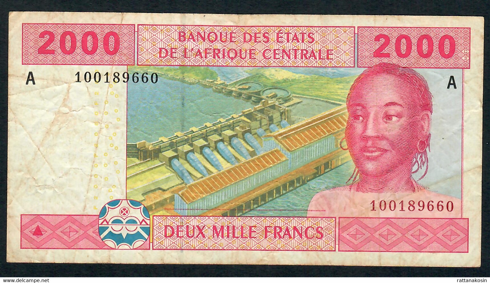 C.A.S. LETTER A = GABON P408Aa 2000 FRANCS 2002 Signature 5  VF NO P.h. - Estados Centroafricanos
