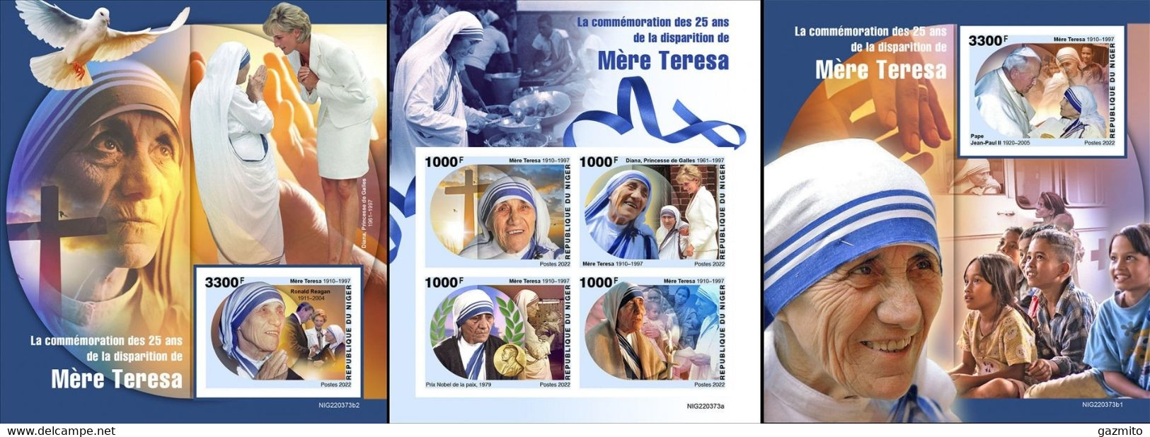 Niger 2022, Mother Teresa, Diana, 4val In BF +2BF IMPERFORATED - Mother Teresa