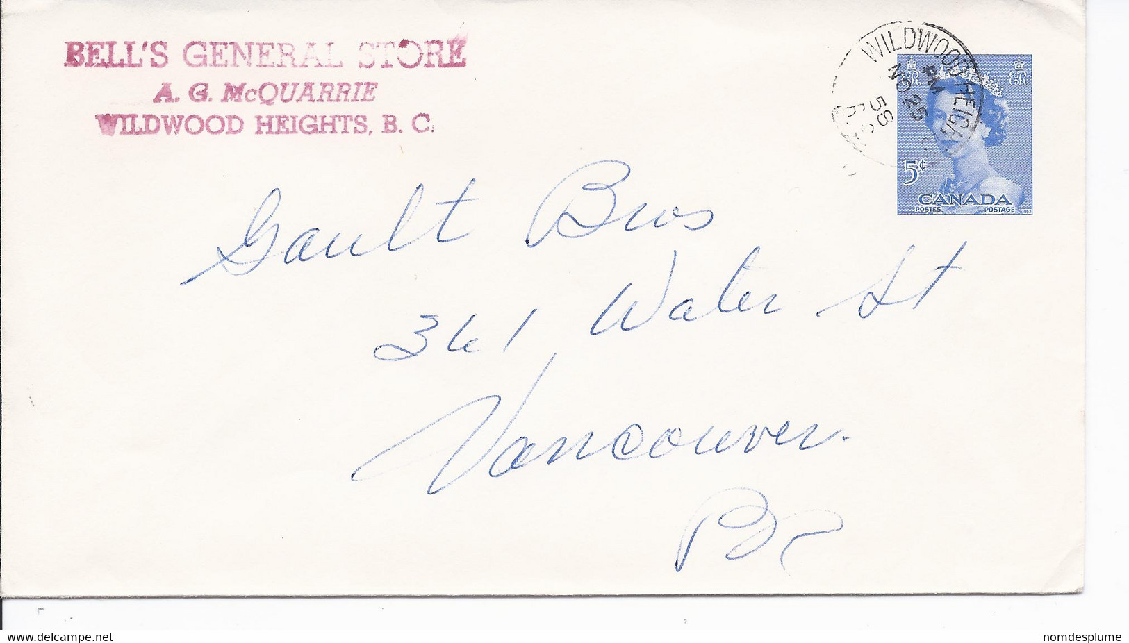 16454) Canada Cover Brief Lettre 1958 Closed BC British Columbia Post Office Postmark Cancel - Covers & Documents