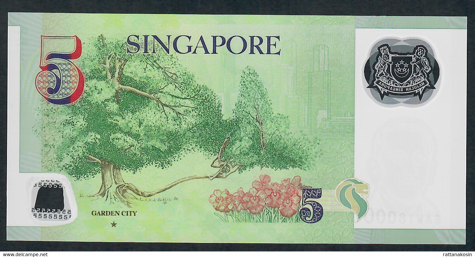 SINGAPORE P47f 5 DOLLARS 2007  1 Star/Back #5AW Issued 2020 UNC. - Singapur