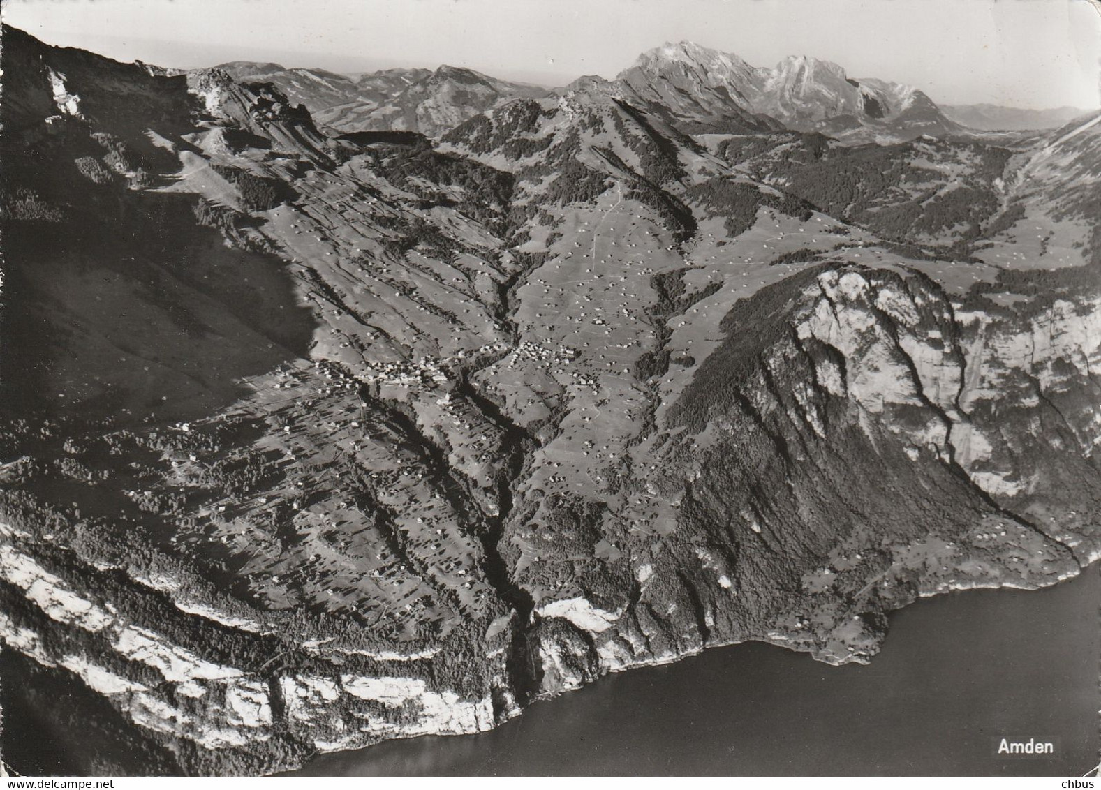 Amden, Walensee, Fliegeraufnahme; Schönes Stempel! - Amden