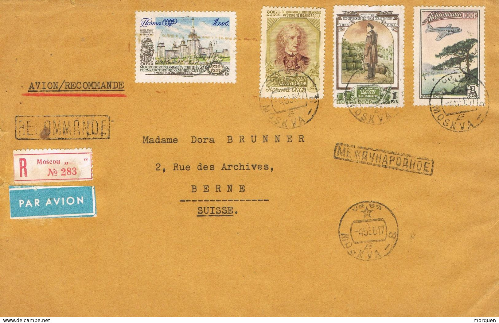 48750. Carta Aerea Certificada MOSCU (rusia) 1956 To Suisse - Covers & Documents