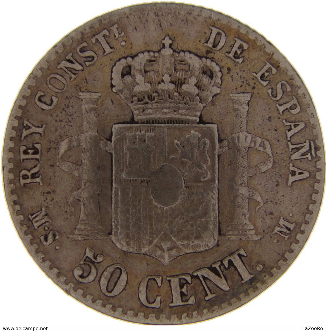 LaZooRo: Spain 50 Centimos 1880 XF - Silver - Premières Frappes