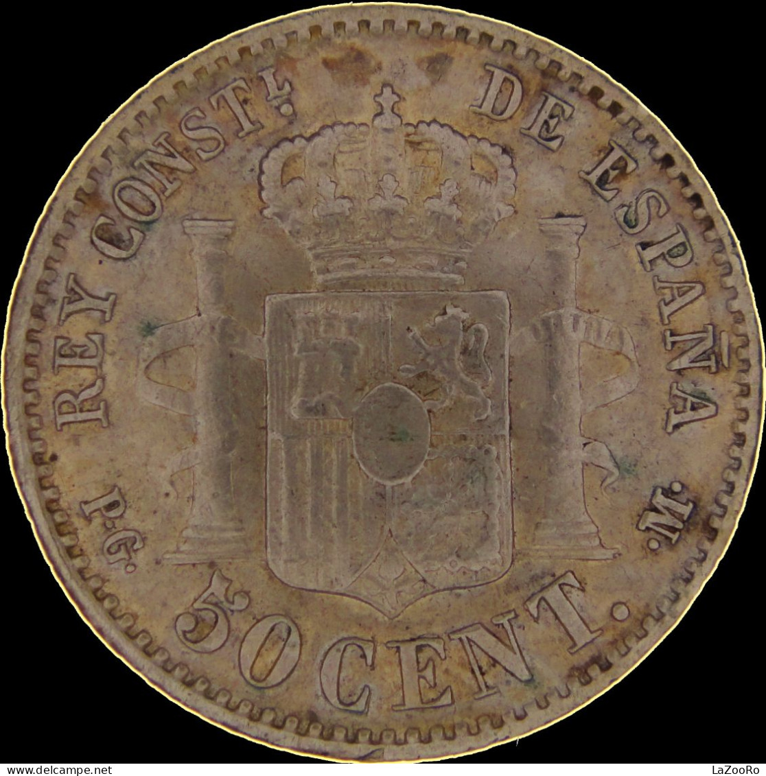 LaZooRo: Spain 50 Centimos 1892 XF / UNC - Silver - Premières Frappes