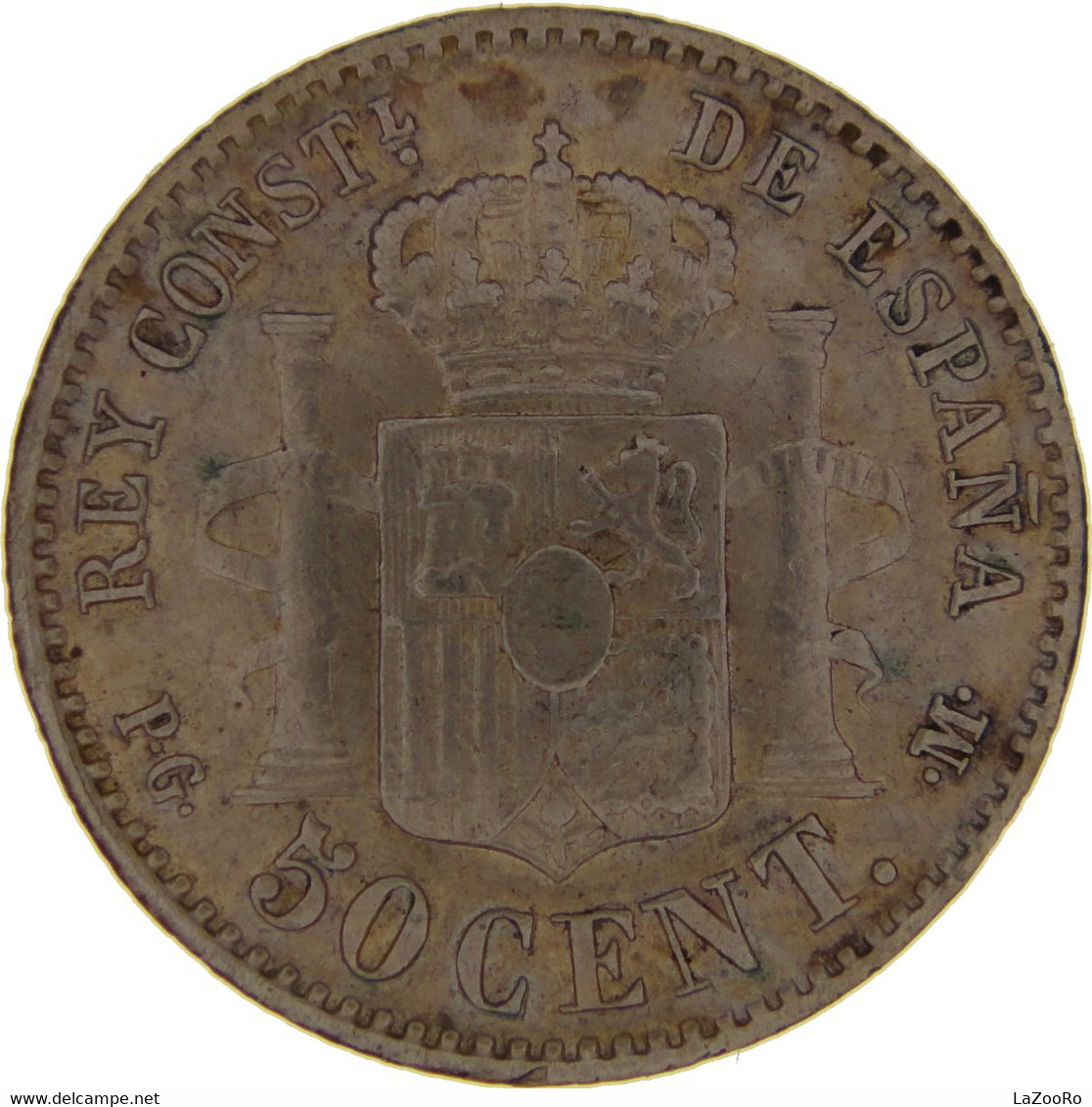 LaZooRo: Spain 50 Centimos 1892 XF / UNC - Silver - Premières Frappes