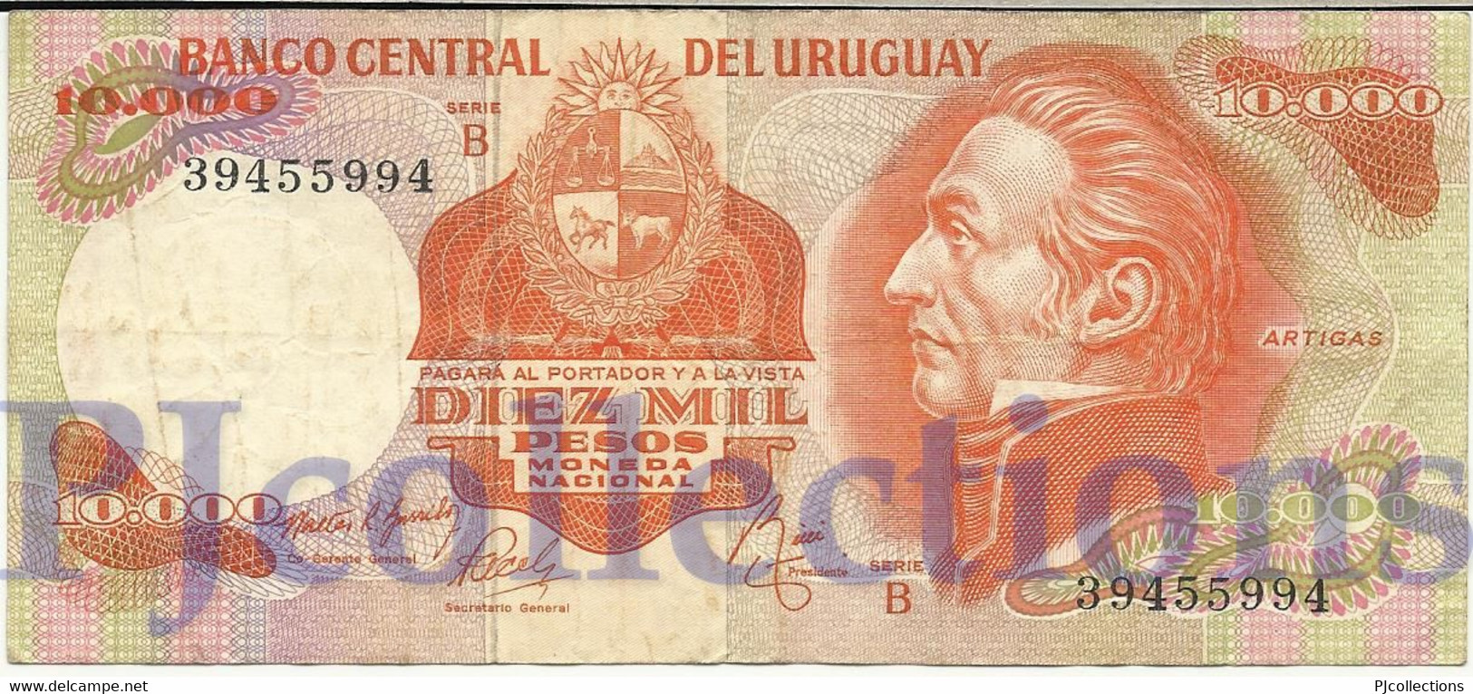 URUGUAY 10000 PESOS 1974 PICK 53b AVF - Uruguay