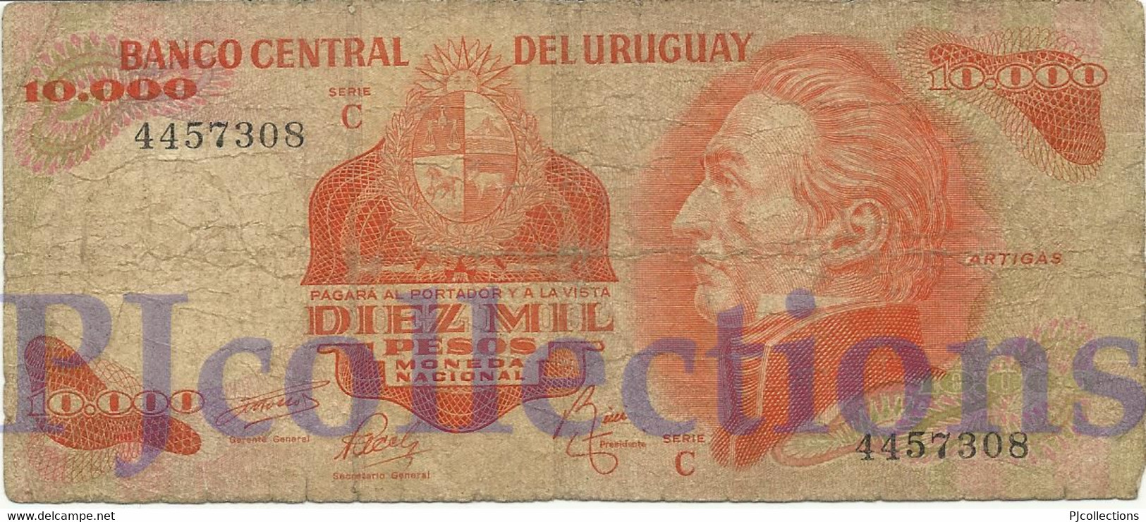 URUGUAY 10000 PESOS 1974 PICK 53c FINE - Uruguay