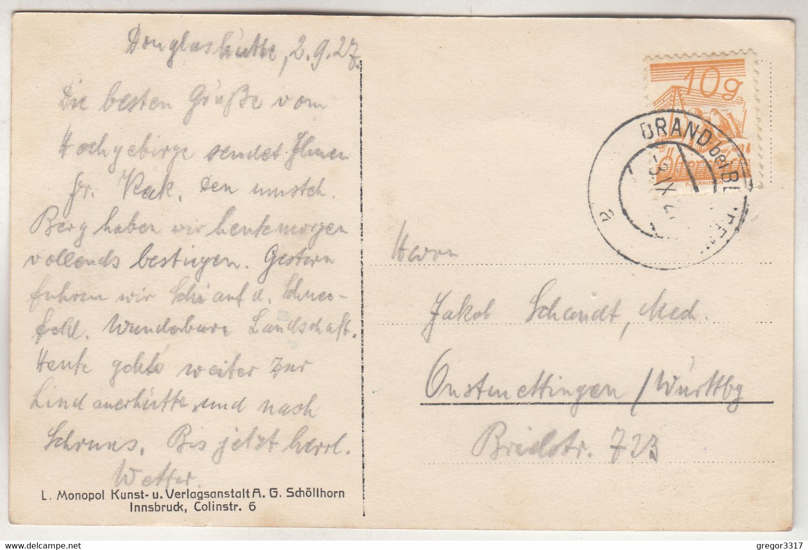 C4334) SCESSAPLANA 2969m - BRANDNERTAL - Vorarlberg ALT 1927 Gel. Brand Bei Bludenz - Brandertal