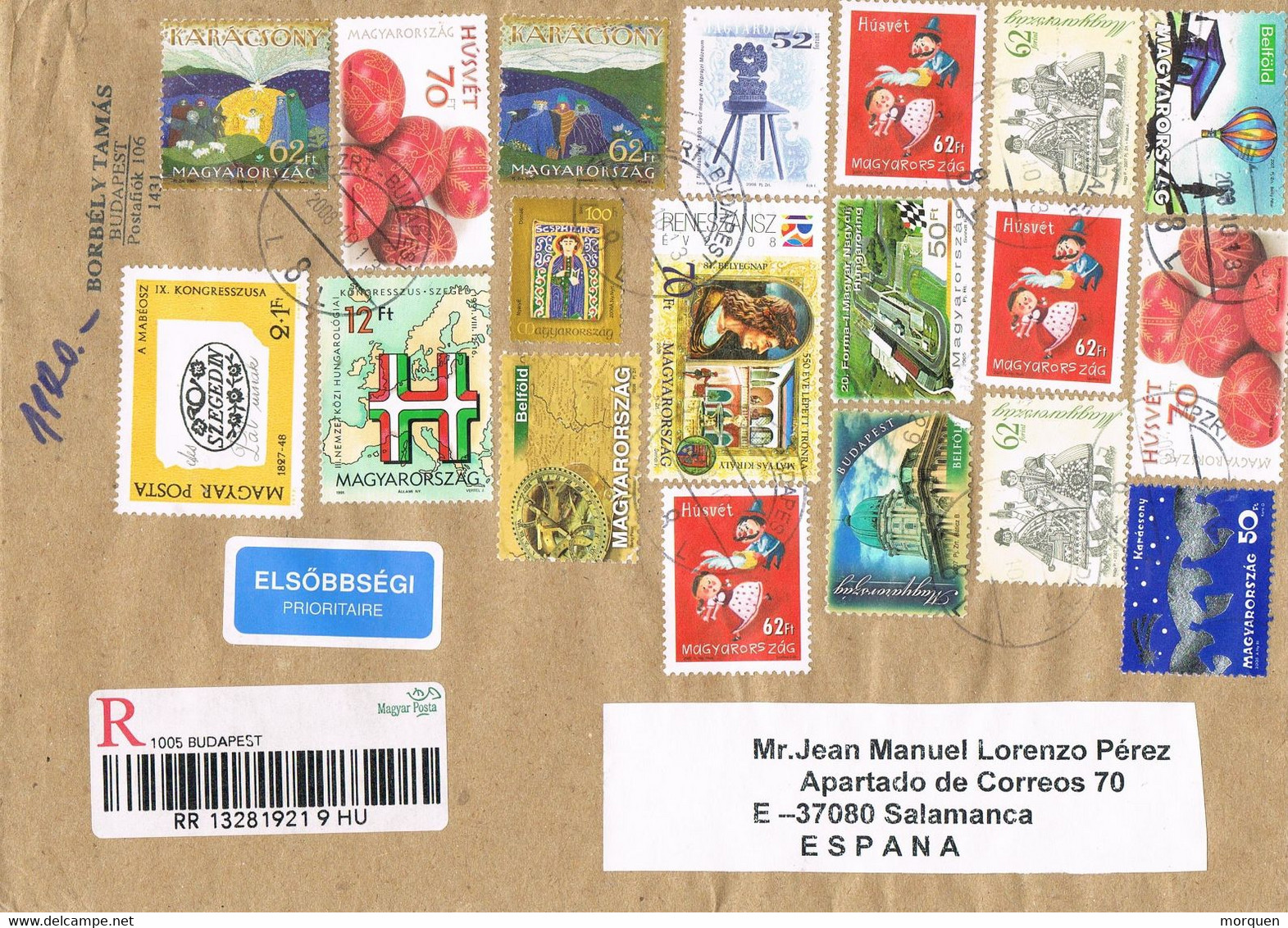 48758. Carta Certificada BUDAPEST (Hungria) 2008. Espectaculkar Franqueo - Storia Postale