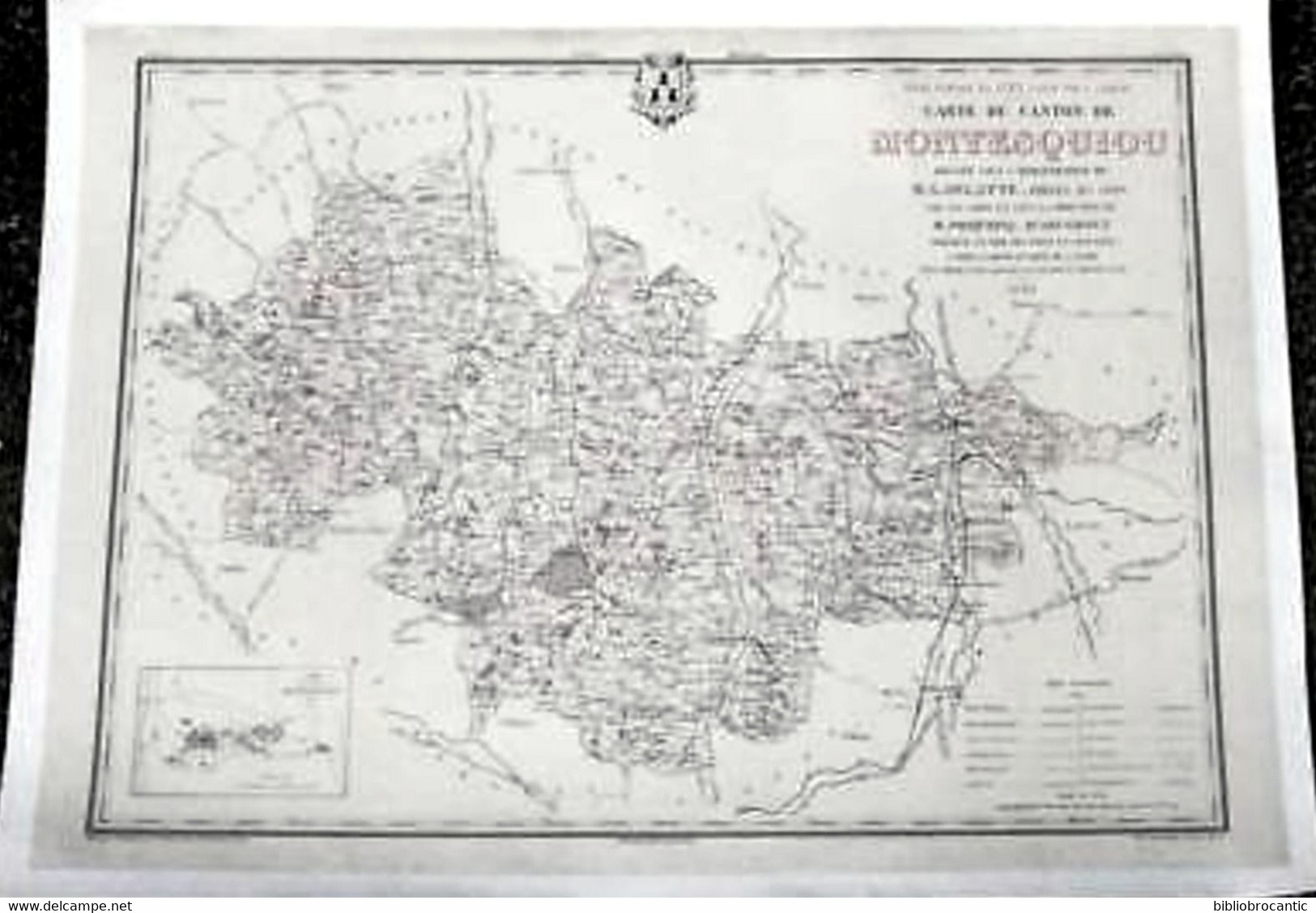 CARTE DU CANTON DE MONTESQUIOU + Cartouche De MONTESQUIOU (Gers) 1881 /ENTOILEE (64 X 90 Cm) - Mapas Geográficas