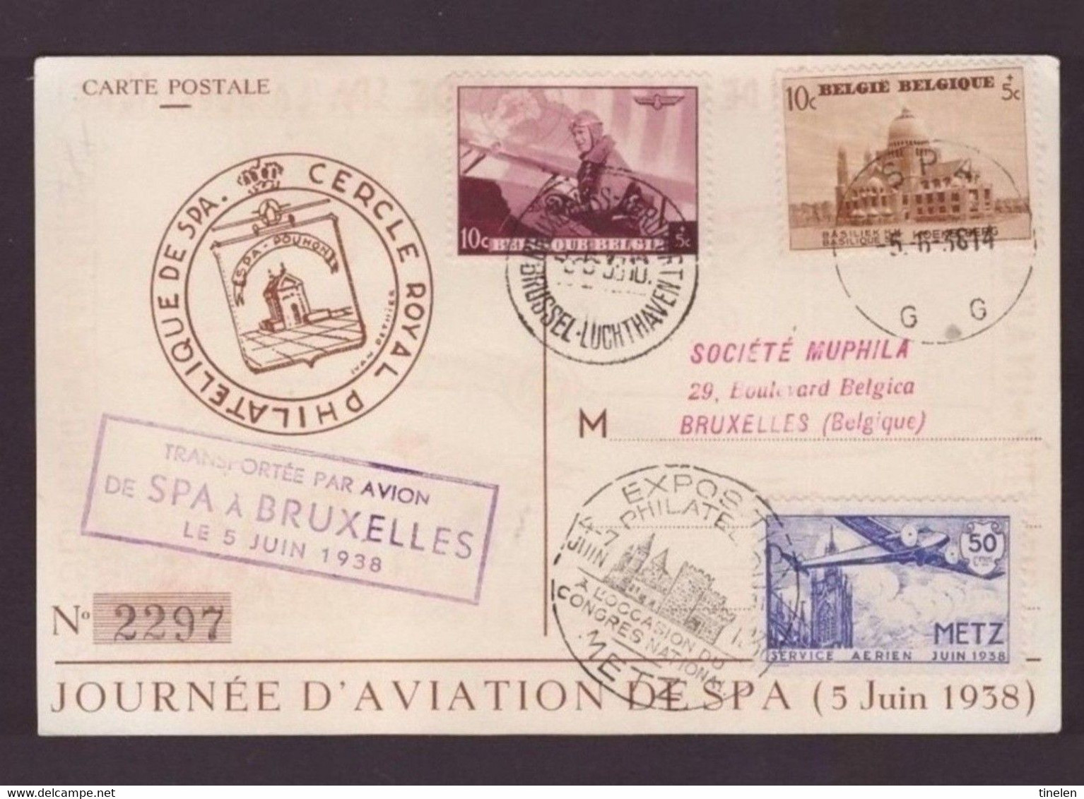 BELGIO - 5 6 1938 COMM. GIORNATA AVIAZIONE SPA - C.P. TRASPORTATA CON AEREO SPA - BRUXELLES - Non Classés