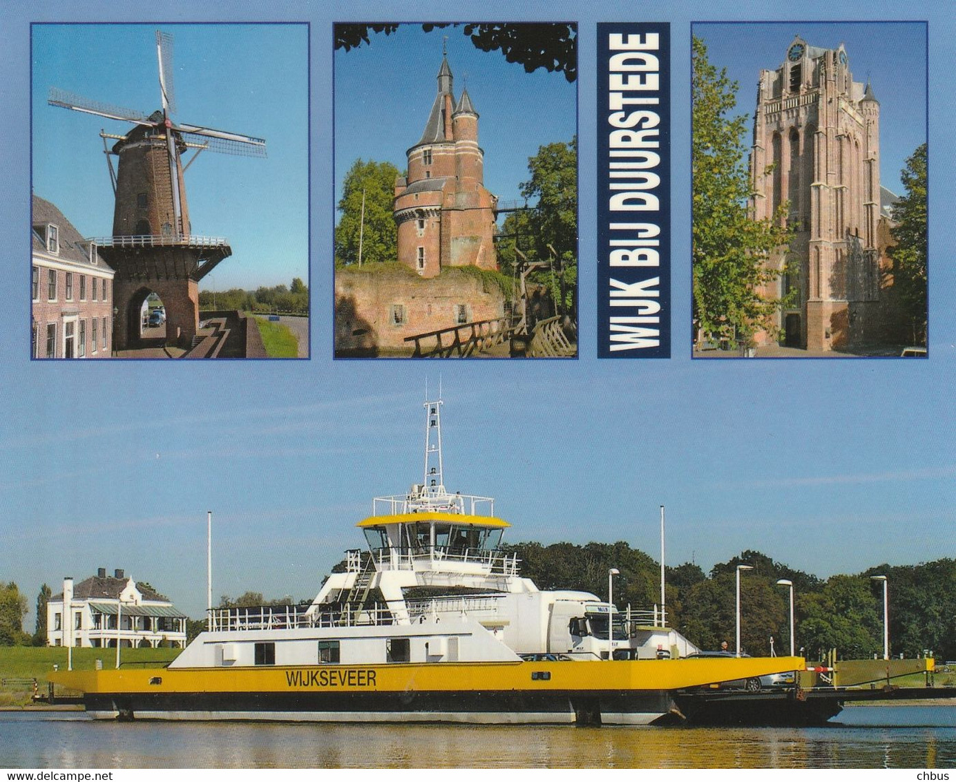 Wijk Bij Duurstede, Veerboot, Molen, Kasteel, Kerk; Grote Kaart 12 X 15 - Wijk Bij Duurstede