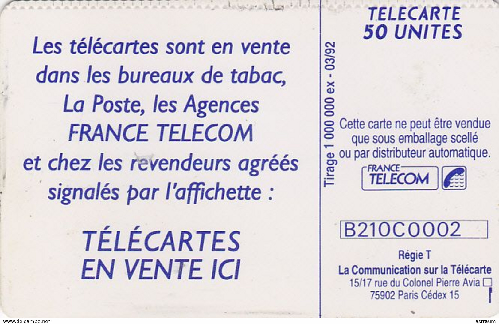 Telecarte Variété - F 239 - Telephone , Le Fil De La Vie -( Dentelée En Haut ) - Varietà