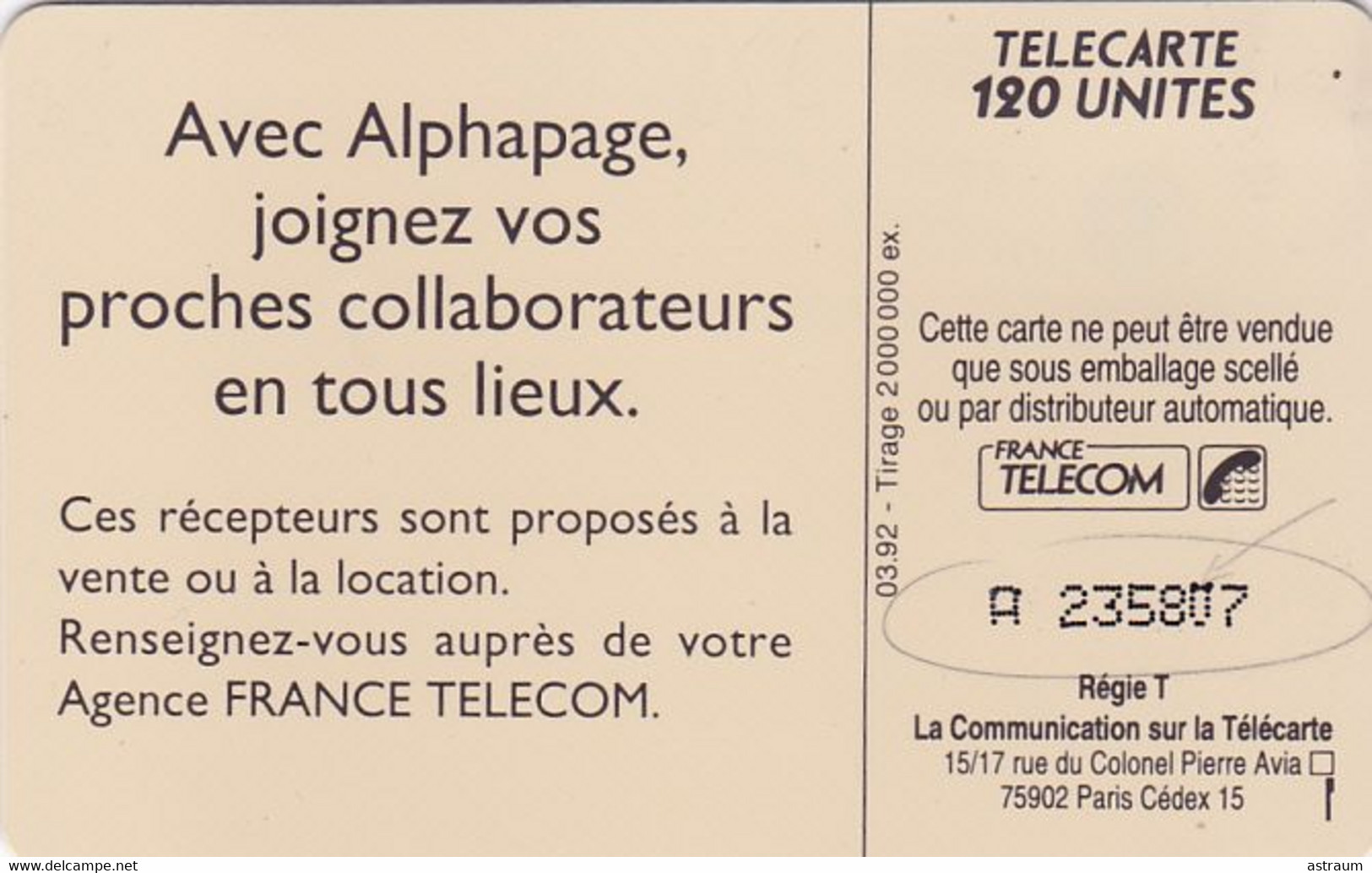 Telecarte Variété - F 256 - Alphapage , France Telecom - ( Oreilles De Mickey Sur Le 0 ) - Variedades