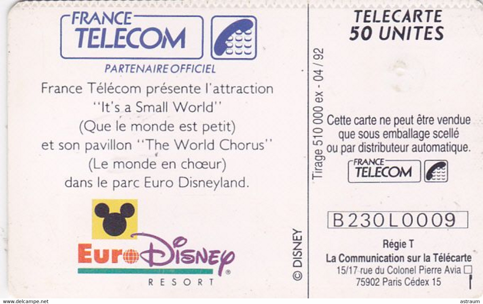 Telecarte Variété - F 266 - Euro Disney -( Dentelée En Haut ) - Varietà