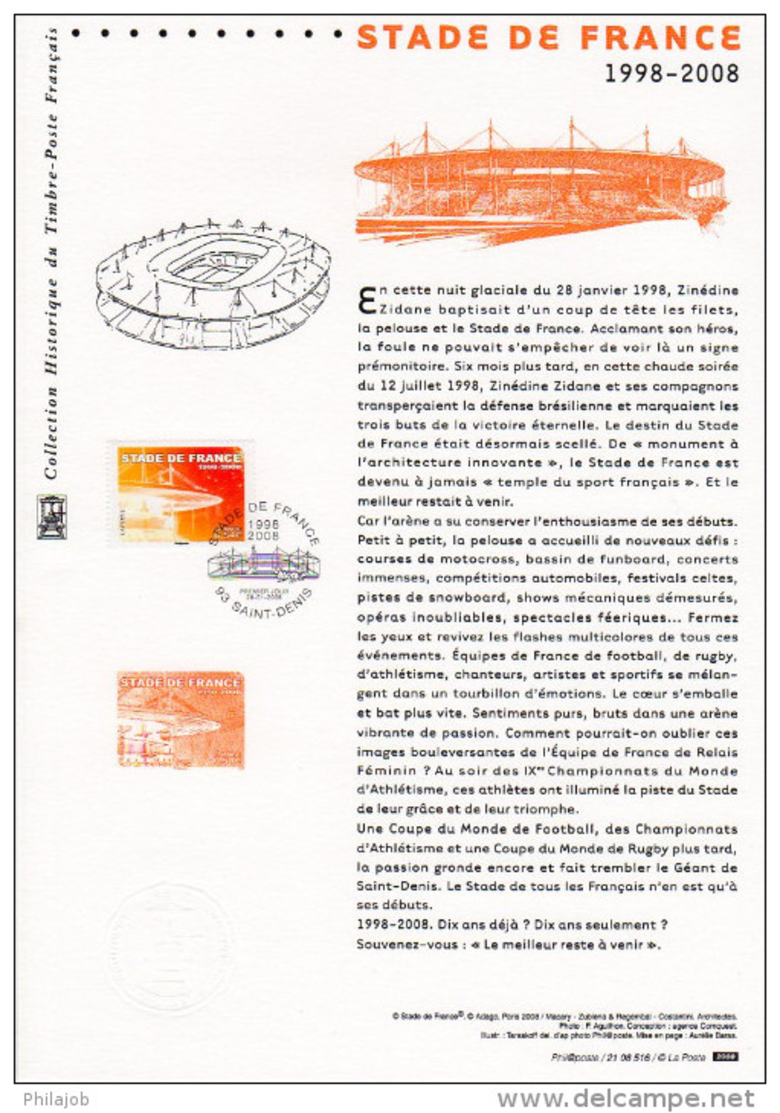 " STADE DE FRANCE " Sur Document Philatélique Officiel De 2008. Parfait état.  N° YT 4142. DPO - Otros & Sin Clasificación