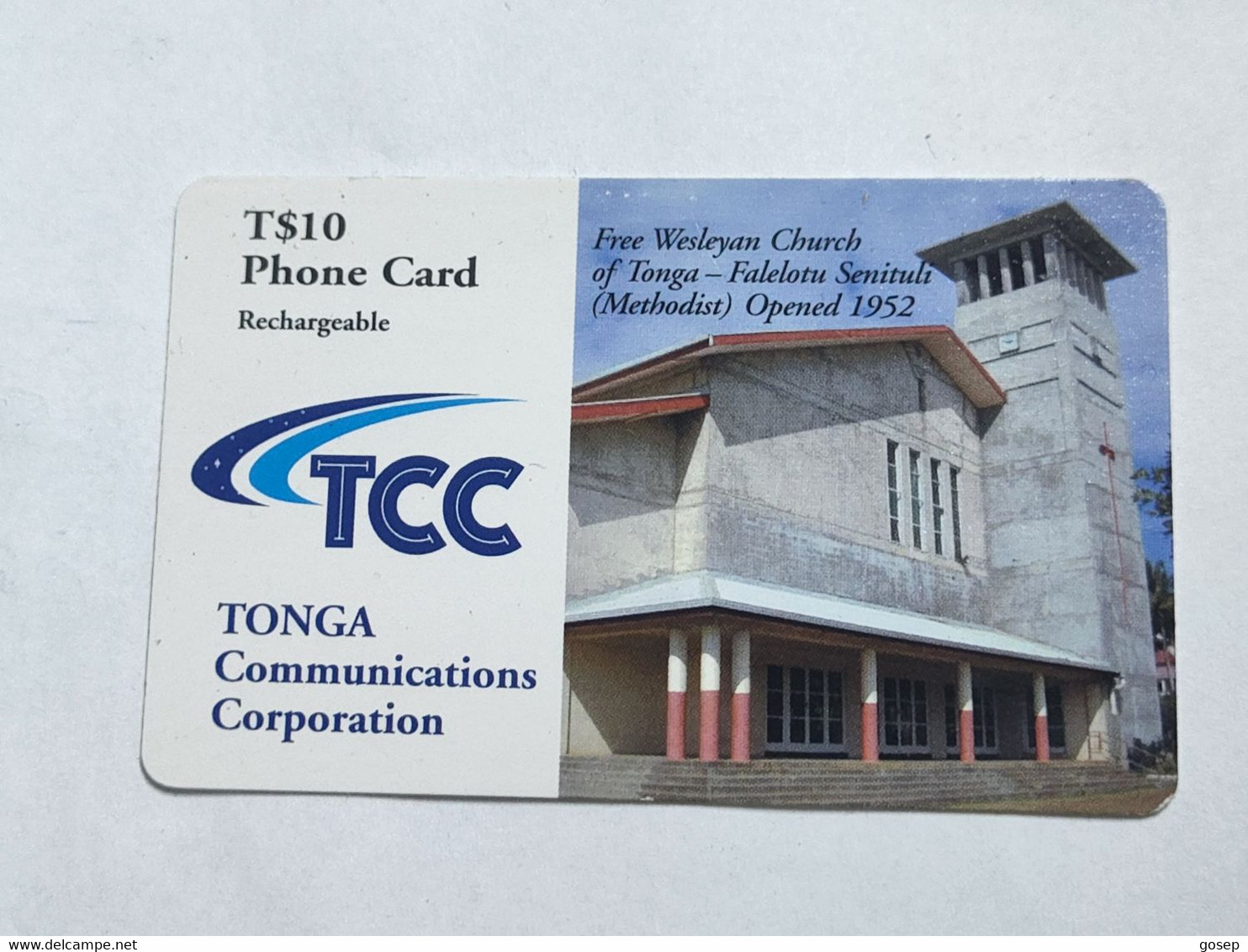 Tonga-(TO-PRE-TTC-007A)-Free Wesleyan-(T$10)(7)-(8994-9650-4068)-(373132)-used Card+1card Prepiad Free - Tonga