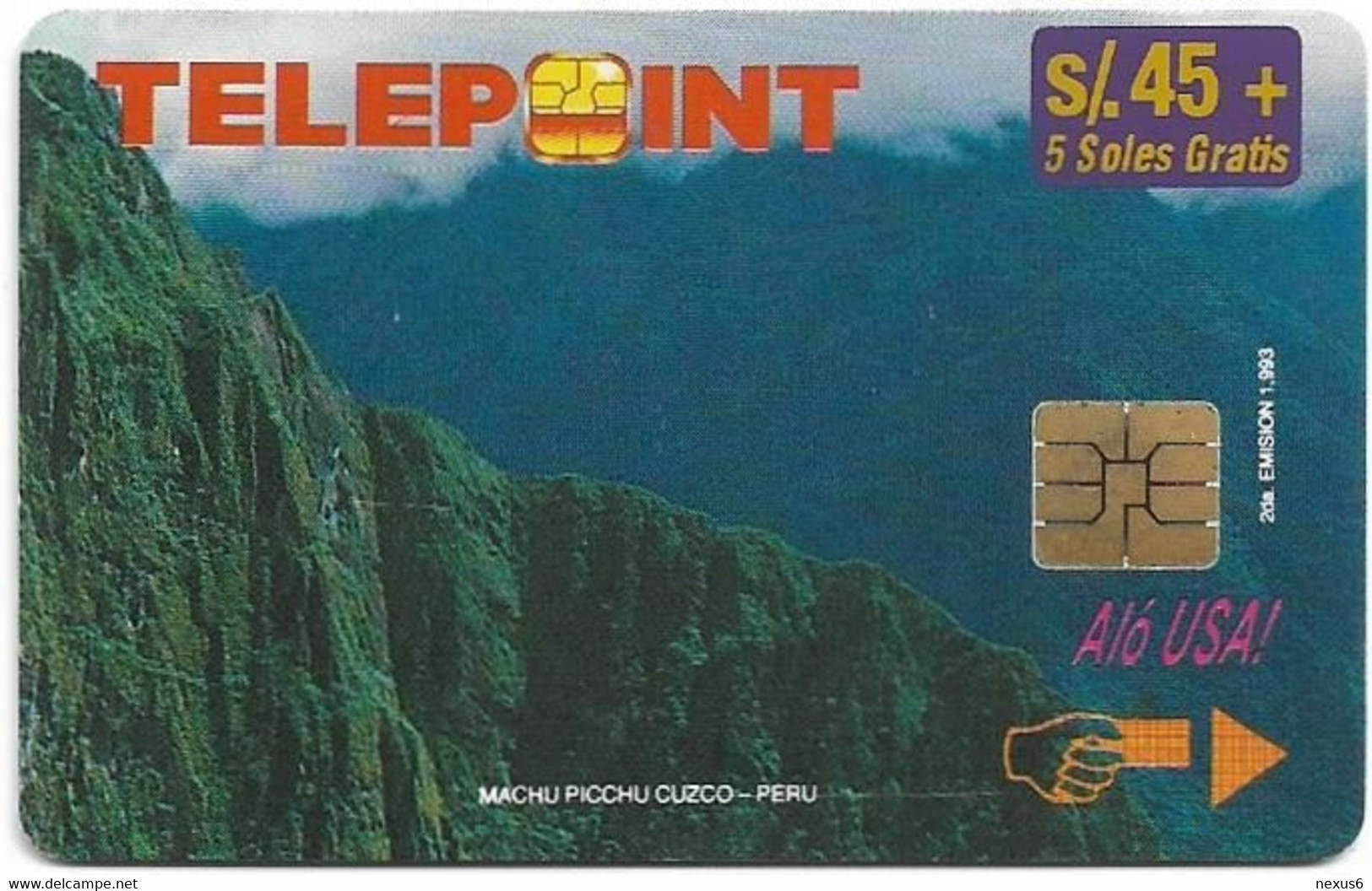 Peru - Telepoint - Machu Picchu Puzzle Piece 2/4 (Reverse 'Telecable'), 45+5Sol, 8.500ex, Used - Peru