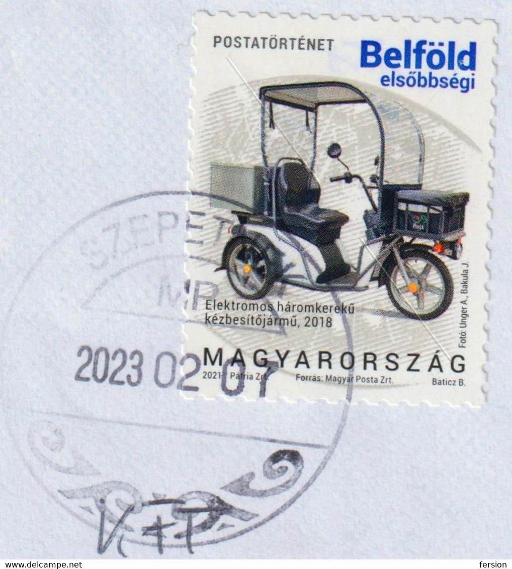 Electric Tricycle Kyburz Forwarded Letter Cover Delayed Delivery 2021 Hungary PRIORITY Label Vignette Szepetnek Postmark - Cartas & Documentos