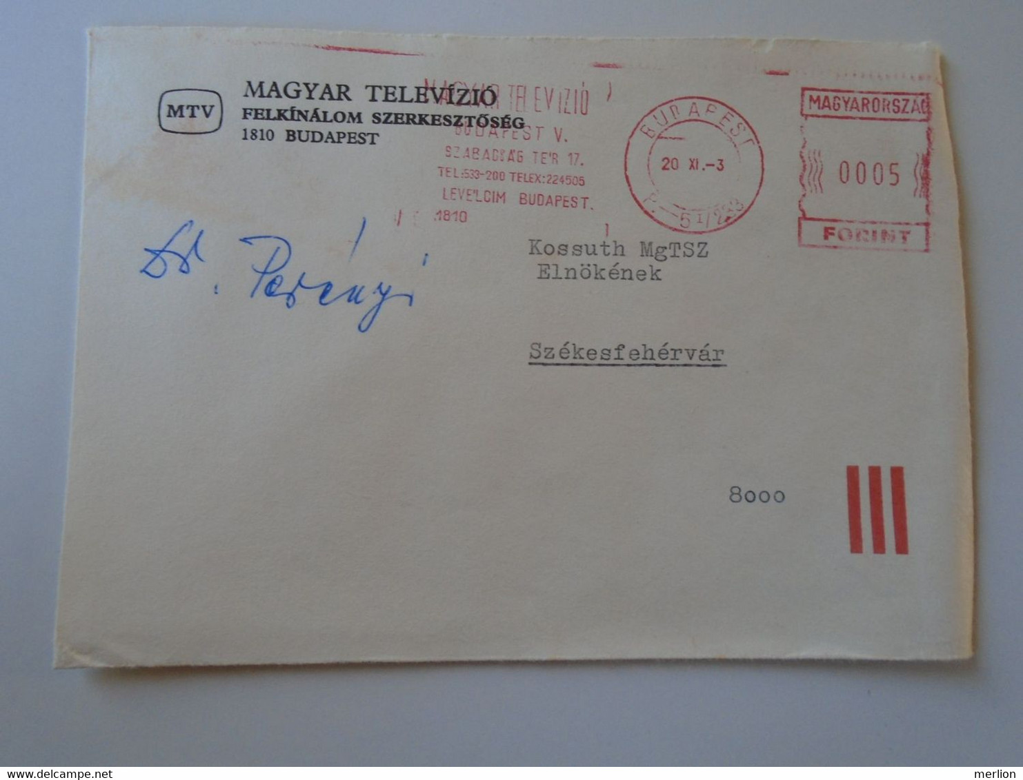 D193807 Hungary  Cover -EMA Red Meter Freistempel 1980's  MTV Magyar Televízió  Hungarian Television - Automatenmarken [ATM]