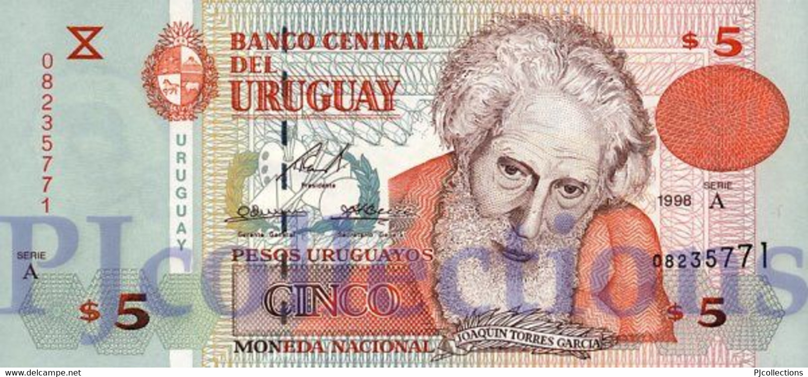 URUGUAY 5 PESOS URUGUAYOS 1998 PICK 80a UNC - Uruguay