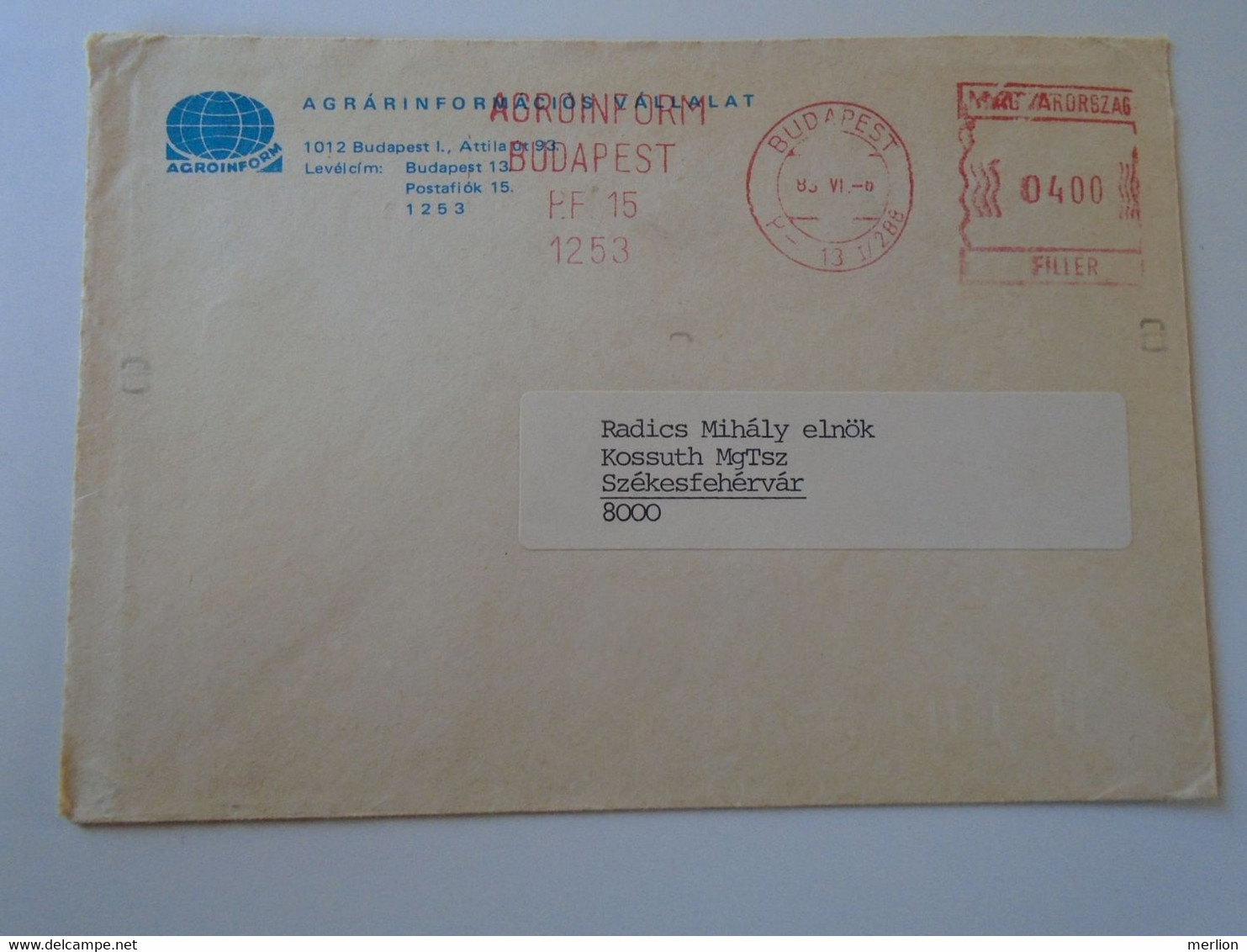 D193813  Hungary  Cover -EMA Red Meter Freistempel 1983 AGROINFORM    Budapest - Automatenmarken [ATM]