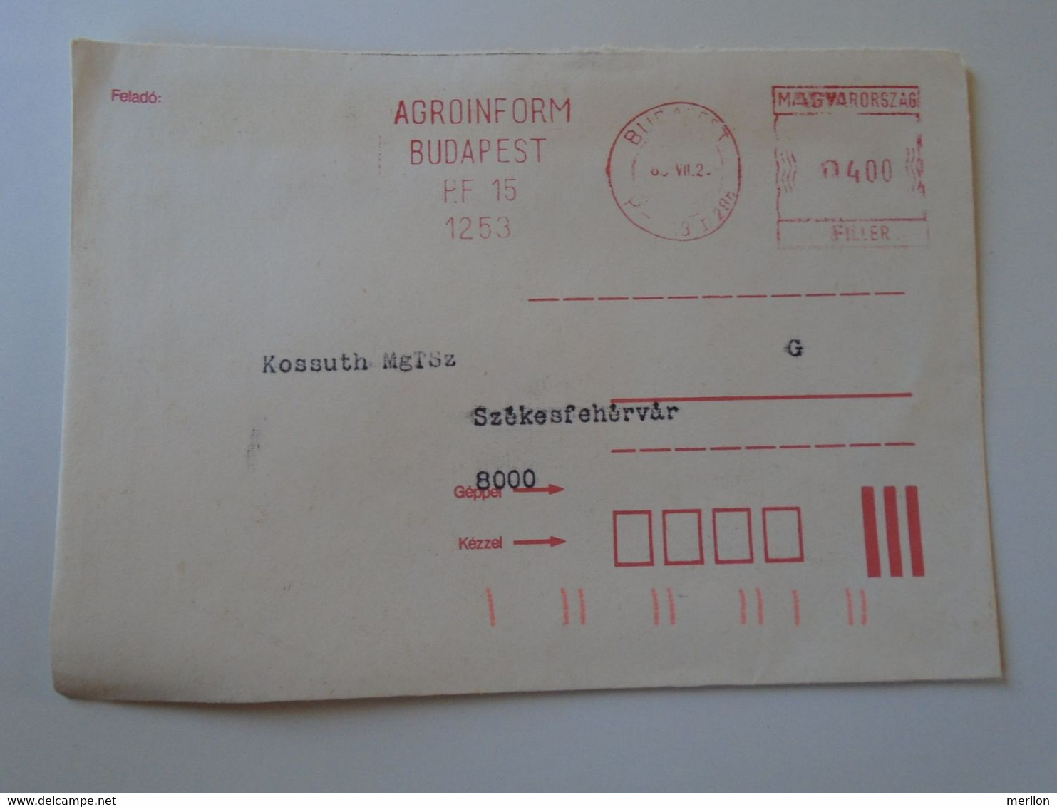 D193818  Hungary  Cover -EMA Red Meter Freistempel 1980's  Budapest  AGROINFORM - Machine Labels [ATM]