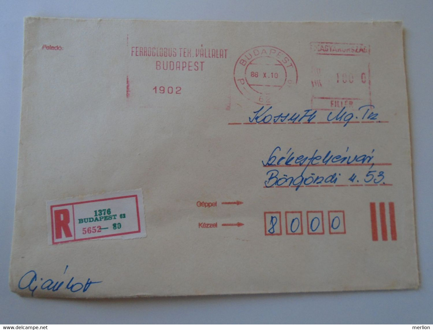 D193820  Hungary Reg.  Cover -EMA Red Meter Freistempel 1988 Ferroglobus - Vignette [ATM]