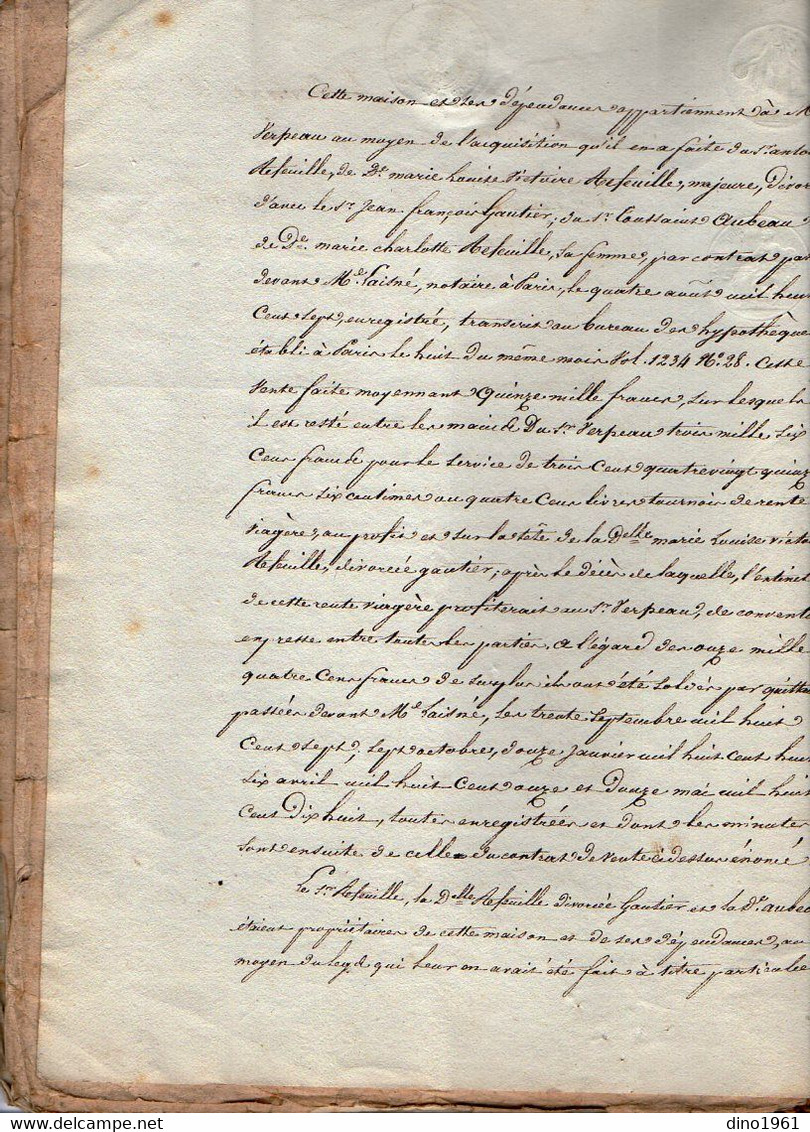 VP21.655 - NOISY LE SEC - Acte De 1820 - Vente D'une Maison Sise à PARIS Par Mr VERPEAU De ROMAINVILLE à Mr GERBOD - Manuscrits