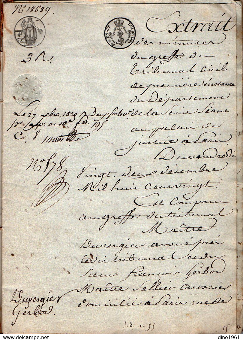 VP21.655 - NOISY LE SEC - Acte De 1820 - Vente D'une Maison Sise à PARIS Par Mr VERPEAU De ROMAINVILLE à Mr GERBOD - Manuscrits