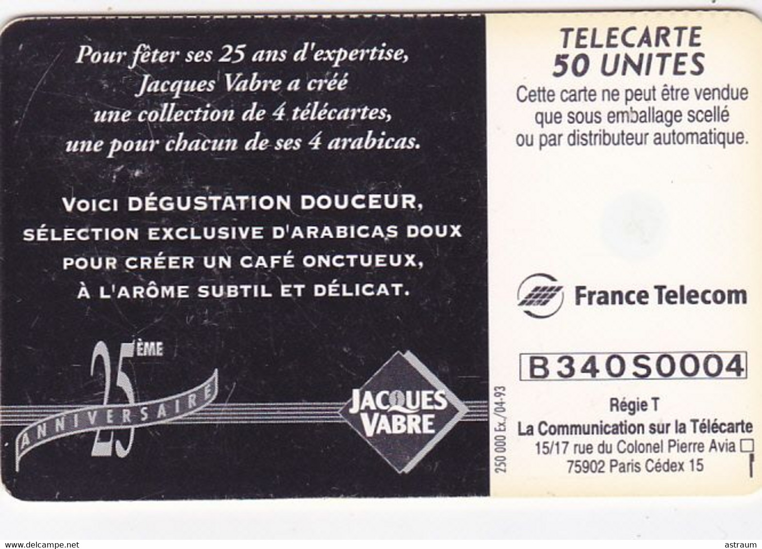 Telecarte Variété - F 351 - Jacques Vabre Douceur - ( Dentelée En Haut ) - Errors And Oddities