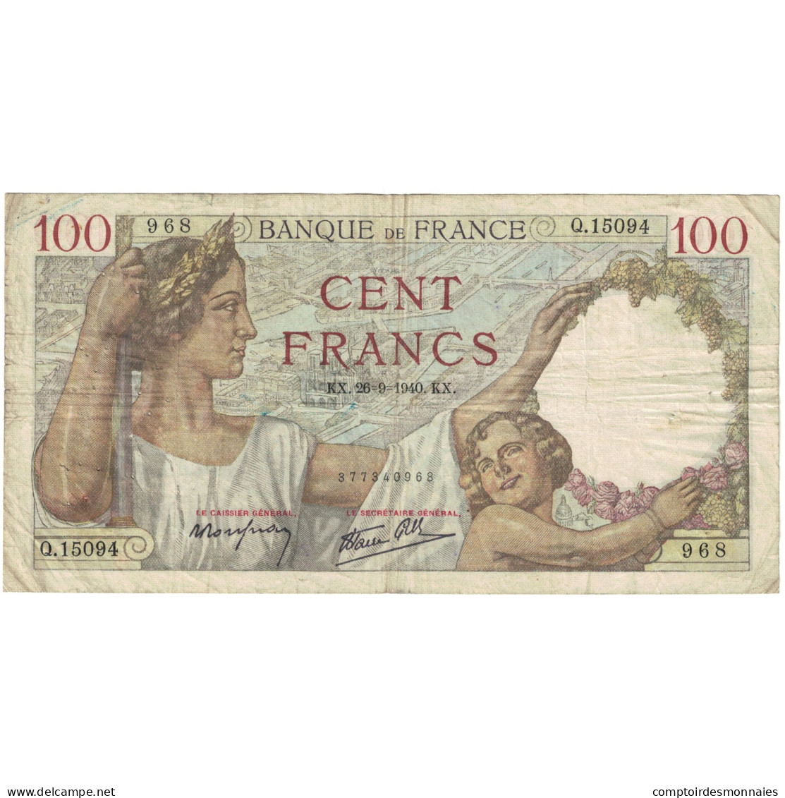 France, 100 Francs, 1939, Q.15094, TB, Fayette:26.38, KM:94 - 100 F 1939-1942 ''Sully''