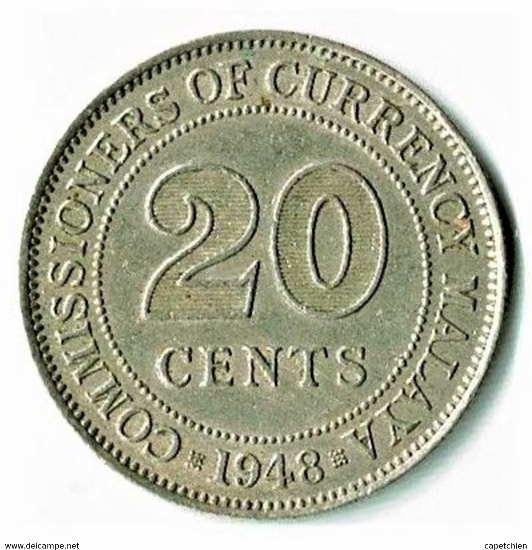 COLONIE ANGLAISE / MALAYA / GEORGES VI / 20 CENTS / 1948 - Commerce Extérieur, Essais, Contremarques Et Surfrappes