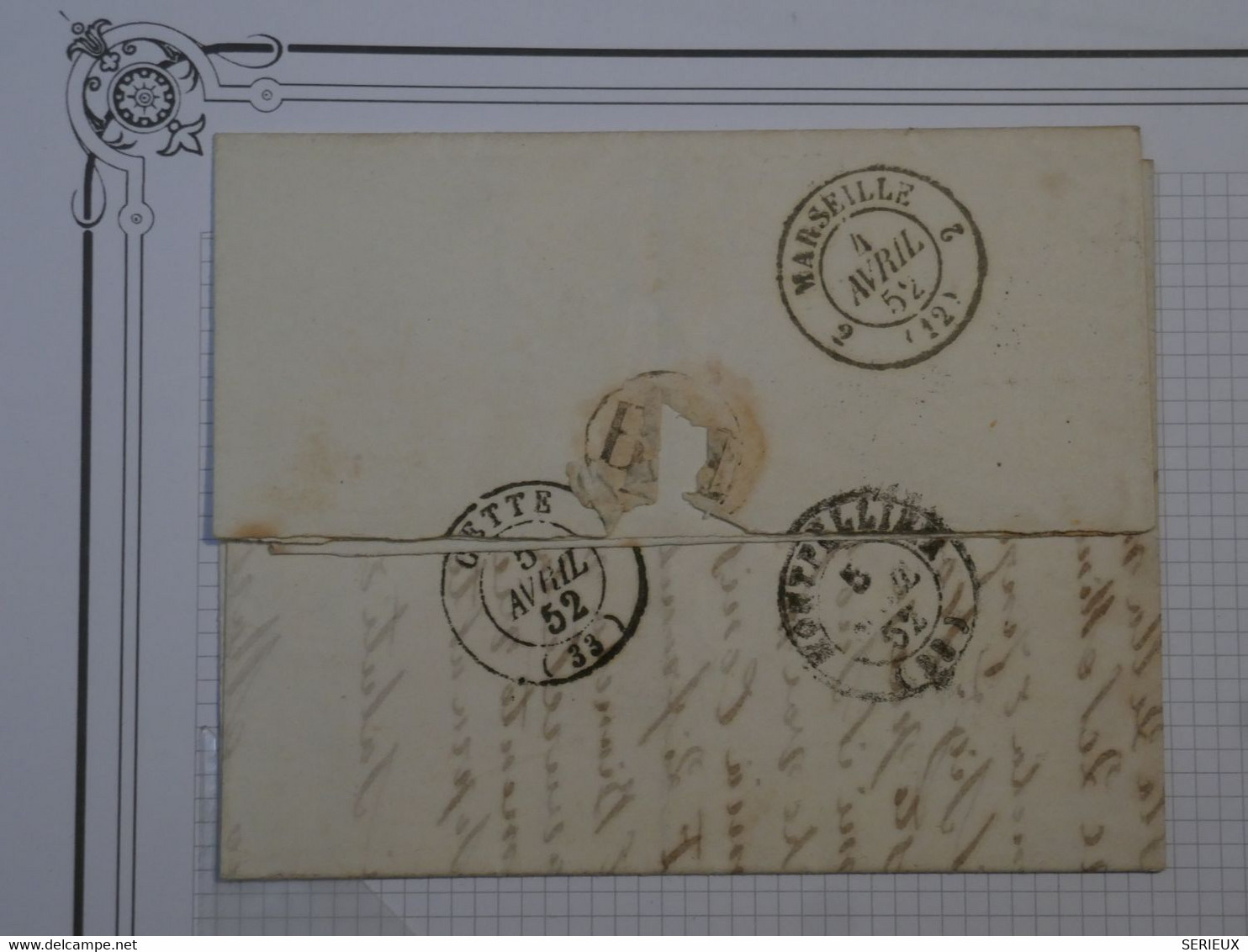 BN17 FRANCE BELLE LETTRE RR 1852 BASTIA CORSE A SETE  +CERES N°4 +AFFRANC.INTERESSANT + + - 1849-1850 Ceres